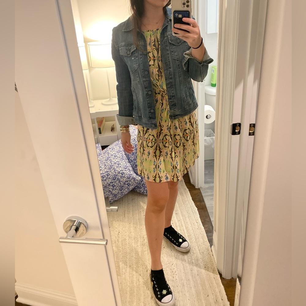 Tibi Layla Ikat Dress in green brown pink paisley
